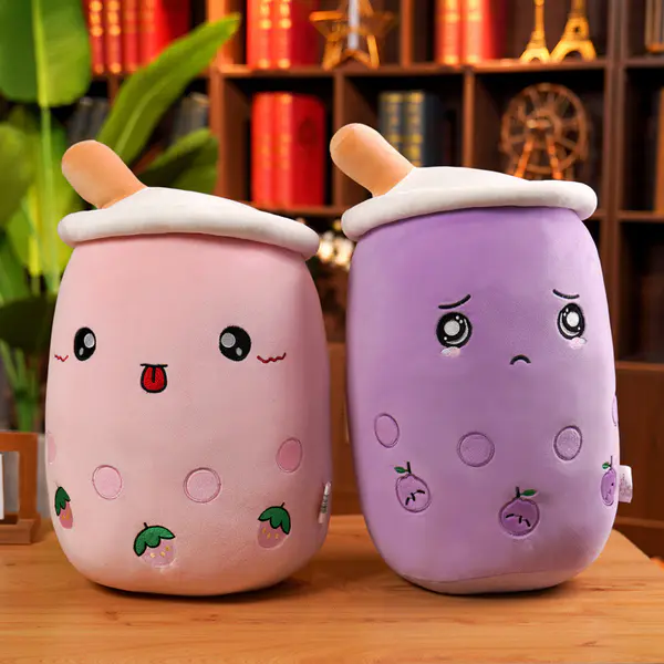wholesale peluches bulk custom big animal boba Super Soft cute Plush Toys Stuffed Bubble Tea Pillow